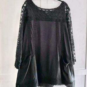 LOGO TOP by LORI GOLDSTEIN XL BLACK LACE TUNIC 14/16 NEW